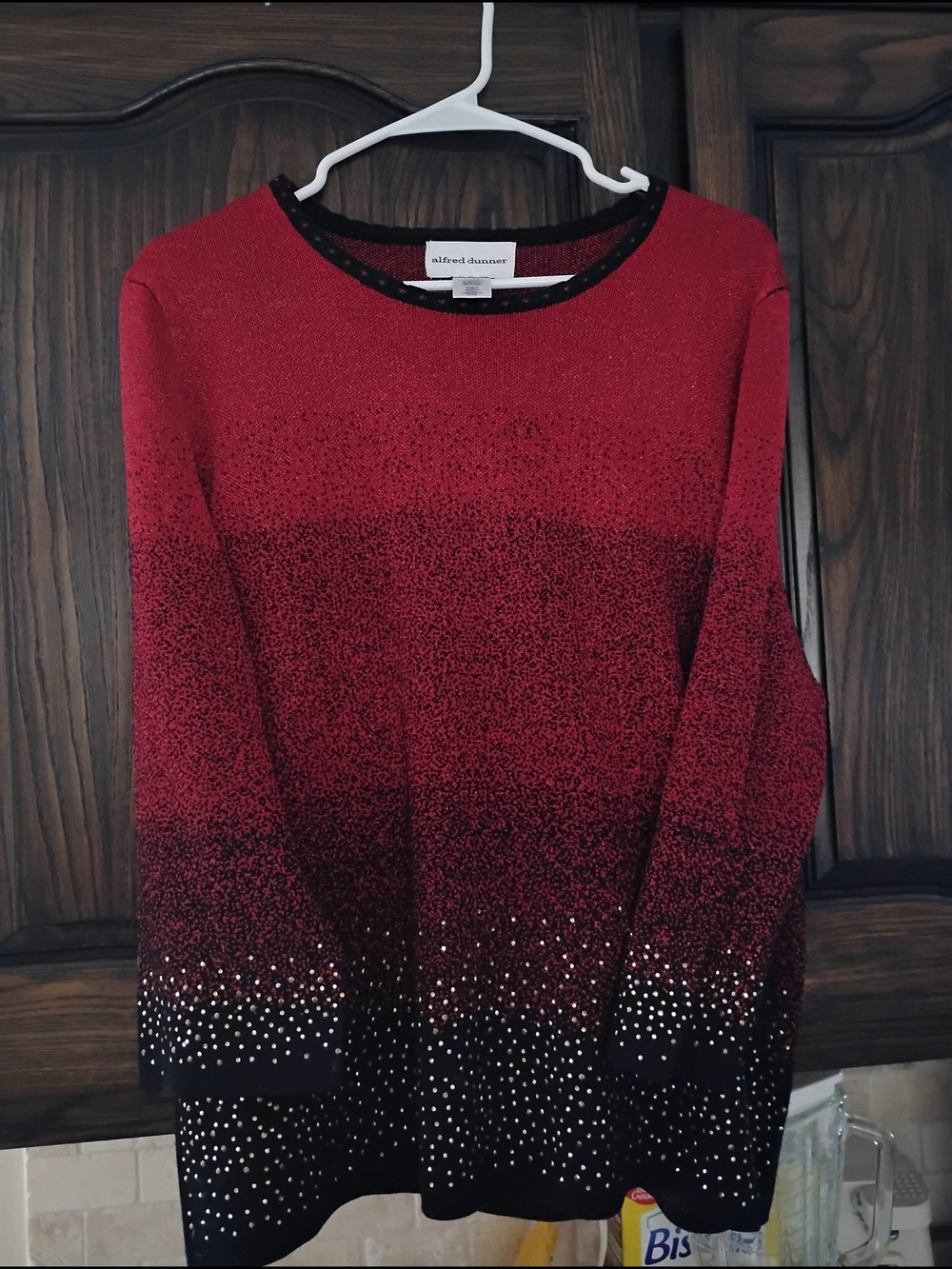 Alfred Dunner Red and Black Ombre Studded Knit Top